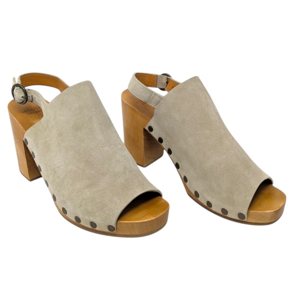 Sezane Dakota Stone High Heel Beige Clogs Mules Sandals 40 - Picture 4 of 8
